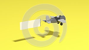 Airplane with advertising banner 3D rendering