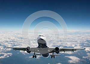 Airplane with aerial view background