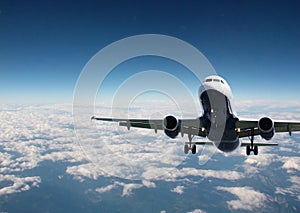 Airplane with aerial view background