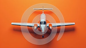 The airplane against orange background.AI generated image photo