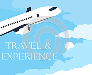 Airplane in air with landscape, Travel and tourism illustration design.