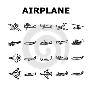 airplane aircraft plane travel icons set vector