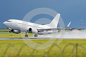 Airplane airport flight takeoff rain splashes