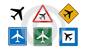 Airplane or airport vector sign set