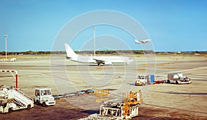 Airplane in airstrip ready to flight and plane