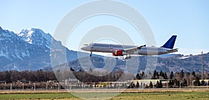 Airplane arrival at the airport. Travel by air, transportation photo