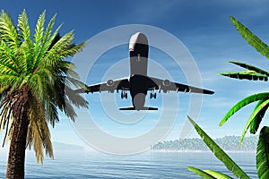 Airplane Arriving in Tropical Paradise 3D render