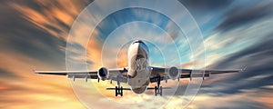 Airplane and beautiful sky with motion blur effect