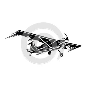 Airplane in black color, isolated object on white background, vector illustration