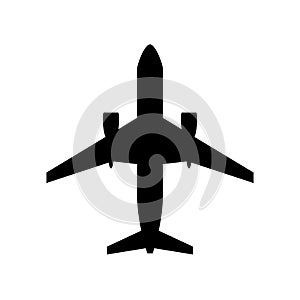 Airplane black silhouette isolated just on white background