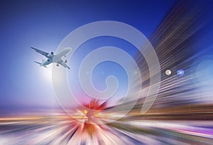 Airplane with blur abstract background