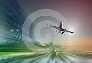 Airplane with blur abstract background