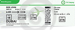 Airplane boarding pass. Vector airline ticket.