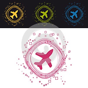 Airplane Buttons - Colorful Circle Vector Illustration - Isolated On Black And White Background