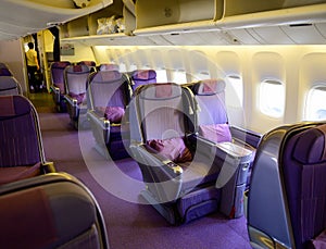 Airplane cabin business class interior