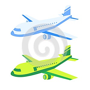 Airplane cartoon style blue and green Vector Illustration clip art