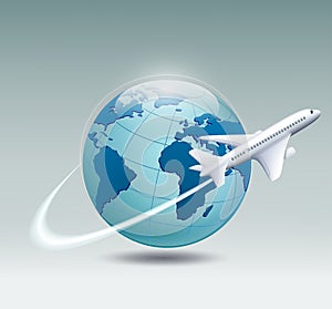 Airplane circling the globe photo