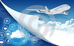 Airplane and cloud with icons