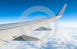 Airplane in clouds above earth