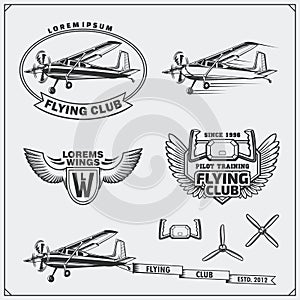 Airplane Club labels, emblems, badges and design elements. Vintage style.