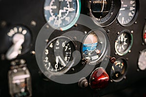 Airplane cockpit closeup picture