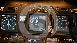 Airplane cockpit with flying command on control panel