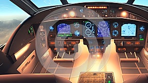 Airplane Cockpit Pilot View Created With Generative Ai