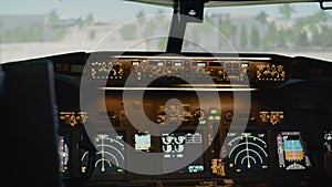 Airplane cockpit windscreen in navigation cabin to fly aircraft