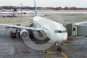 Airplane docked in airport