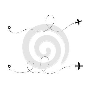 Airplane dotted path. Dash travel line route point aircraft path flight map trip plan airline trace. Plain path vector