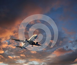 Airplane dramatic cloudscape takeoff