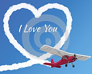 Airplane drawing a cloudy love