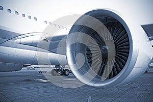 Airplane engine in airport