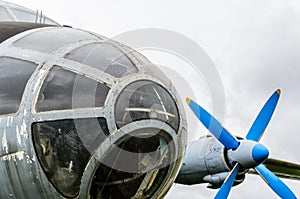 Airplane engine with propeller, parts of aircraft fuselage