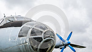 Airplane engine with propeller, parts of aircraft fuselage