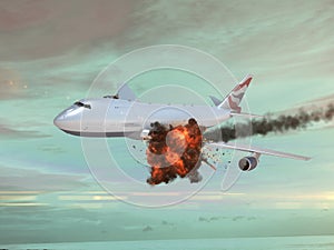 Airplane with an explotion in the sky