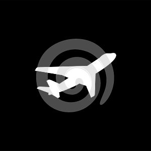 Airplane Flat Icon On Black Background. Black Style Vector Illustration