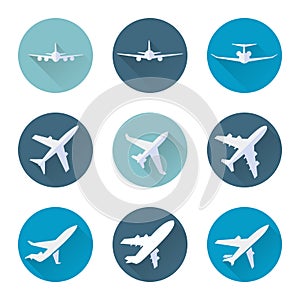 Airplane flat icons set vector