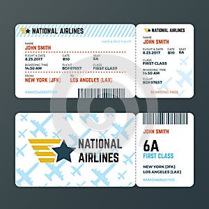 Airplane flight boarding pass ticket isolated vector template
