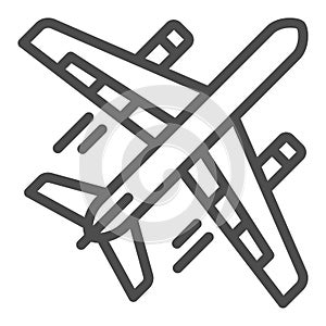 Airplane flight line icon, airlines concept, plane in flight vector sign on white background, airplain flying outline