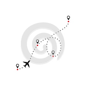 Airplane flight line route vector with start point illustration