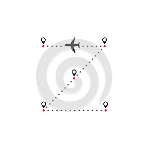 Airplane flight line route vector with start point illustration