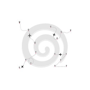 Airplane flight line route vector with start point illustration