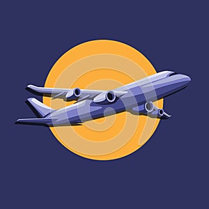 Airplane flight with sun logo symbol concept in cartoon illustration vector