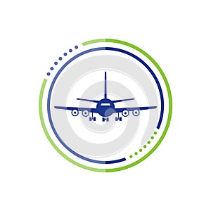 Airplane flight travel symbol, Flat plane view of a flying aircraft