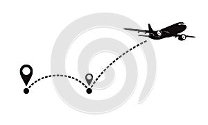 Airplane fligth route or air plane destination line path.