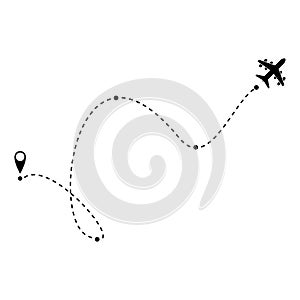 Airplane fligth route or air plane destination line path vector icon