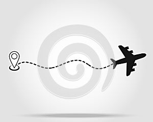 Airplane fligth route or air plane destination line path vector icon eps10