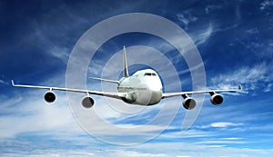 Airplane fly on blue sky