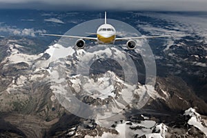 Airplane fly on Himalaya mountains